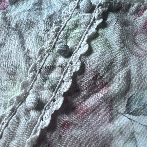 Caroline Constas Womens Cream Linen Coquette Floral Cottagecore Crop Top Large - Picture 4 of 9